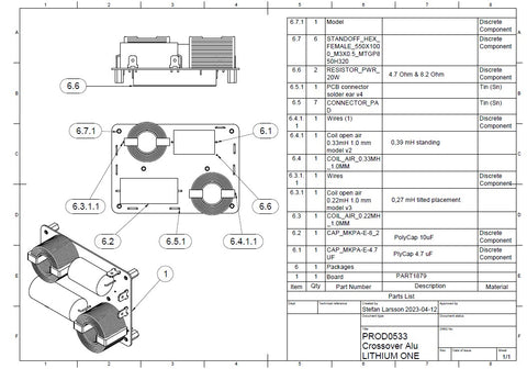 PCB Circuit board RED 100x70 crossover 2 way (LITHIUM ONE)